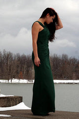 A-line Irregular Shoulder Strap Floor Length Chiffon Evening Dress-Ballbella