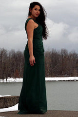 A-line Irregular Shoulder Strap Floor Length Chiffon Evening Dress-Ballbella