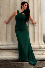 A-line Irregular Shoulder Strap Floor Length Chiffon Evening Dress-Ballbella