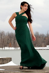 A-line Irregular Shoulder Strap Floor Length Chiffon Evening Dress-Ballbella