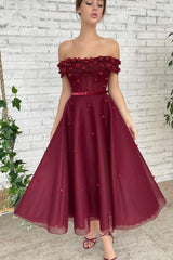 A-line Off-the-shoulder Ankle Length Sleeveless Open Back Beading Homecoming Dress-Ballbella