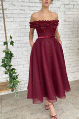 A-line Off-the-shoulder Ankle Length Sleeveless Open Back Beading Homecoming Dress-Ballbella