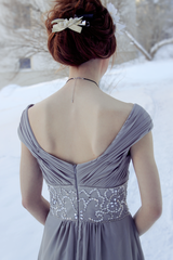 A-line Off-the-shoulder Floor Length Chiffon Beading Evening Dress-Ballbella