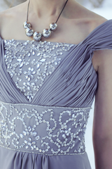 A-line Off-the-shoulder Floor Length Chiffon Beading Evening Dress-Ballbella