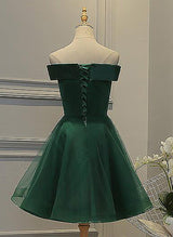 A-line Off-the-Shoulder short sleeves Tulle Satin Short/Mini Homecoming Dress With Appliques Lace Beading-Ballbella