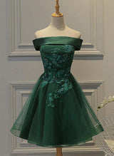 A-line Off-the-Shoulder short sleeves Tulle Satin Short/Mini Homecoming Dress With Appliques Lace Beading-Ballbella