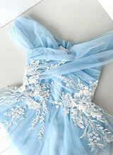 A-Line Off-The-Shoulder Short/Mini Tulle Homecoming Dresses With Appliques Lace-Ballbella