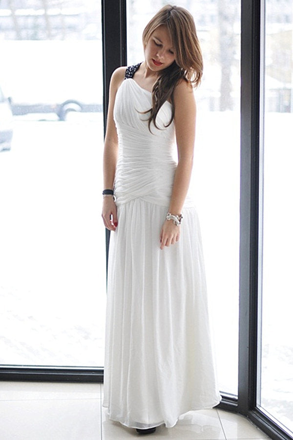 A-line One-shoulder Floor Length Chiffon Backless Wedding Dress Ballbella A-line One-shoulder Floor Length Chiffon Backless Wedding Dress Ballbella