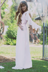 A-line One-shoulder Floor Length Chiffon Hanging Ribbon Prom Dress-Ballbella