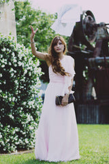 A-line One-shoulder Floor Length Chiffon Hanging Ribbon Prom Dress-Ballbella