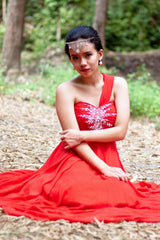 A-line One-shoulder Floor Length Chiffon Rhinestone Prom Dress-Ballbella