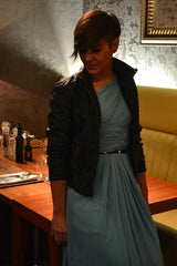 A-line One Shoulder Floor Length Sleeveless Chiffon Evening Dress-Ballbella