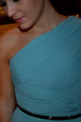 A-line One Shoulder Floor Length Sleeveless Chiffon Evening Dress-Ballbella