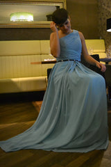 A-line One Shoulder Floor Length Sleeveless Chiffon Evening Dress-Ballbella