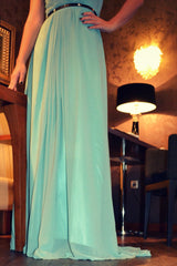 A-line One Shoulder Floor Length Sleeveless Chiffon Evening Dress-Ballbella