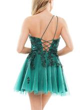 A-Line One-Shoulder Sleeveless Short/Mini Lace/Tulle Homecoming Dresses-Ballbella