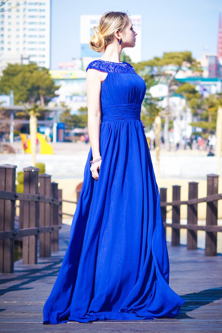 A-line Round Collar Floor Length Chiffon Rhinestone Evening Dress Ballbella A-line Round Collar Floor Length Chiffon Rhinestone Evening Dress Ballbella