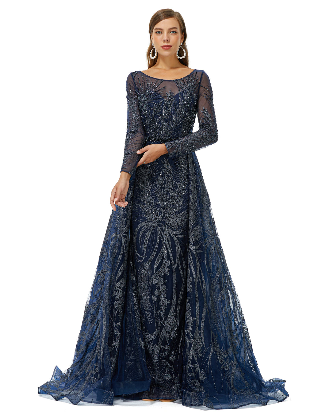 A-Line Round Floor-Length Long Sleeve Appliques Lace Beaded Prom Dress, US2 A-Line Round Floor-Length Long Sleeve Appliques Lace Beaded Prom Dress, US2