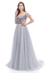 A-line Round Sequined Floor-length Cap Sleeve Open Back Appliques Lace Prom Dress-Ballbella