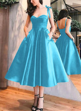 A-Line Satin Sweetheart Homecoming Dresses With Pockets-Ballbella