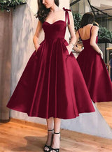 A-Line Satin Sweetheart Homecoming Dresses With Pockets-Ballbella
