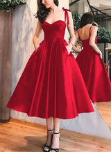 A-Line Satin Sweetheart Homecoming Dresses With Pockets-Ballbella