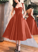 A-Line Satin Sweetheart Homecoming Dresses With Pockets-Ballbella