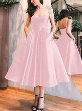 A-Line Satin Sweetheart Homecoming Dresses With Pockets-Ballbella