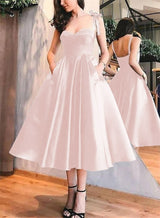 A-Line Satin Sweetheart Homecoming Dresses With Pockets-Ballbella