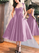 A-Line Satin Sweetheart Homecoming Dresses With Pockets-Ballbella