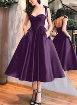 A-Line Satin Sweetheart Homecoming Dresses With Pockets-Ballbella