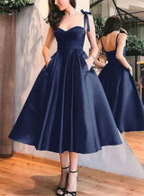 A-Line Satin Sweetheart Homecoming Dresses With Pockets-Ballbella