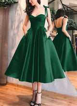 A-Line Satin Sweetheart Homecoming Dresses With Pockets-Ballbella