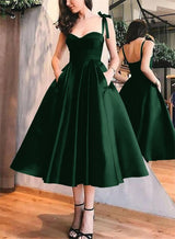 A-Line Satin Sweetheart Homecoming Dresses With Pockets-Ballbella