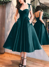 A-Line Satin Sweetheart Homecoming Dresses With Pockets-Ballbella