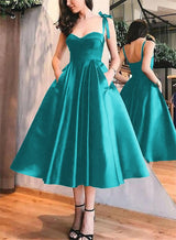 A-Line Satin Sweetheart Homecoming Dresses With Pockets-Ballbella