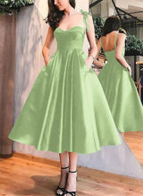 A-Line Satin Sweetheart Homecoming Dresses With Pockets-Ballbella