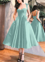 A-Line Satin Sweetheart Homecoming Dresses With Pockets-Ballbella