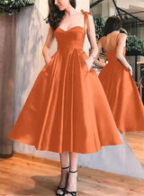 A-Line Satin Sweetheart Homecoming Dresses With Pockets-Ballbella