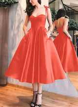 A-Line Satin Sweetheart Homecoming Dresses With Pockets-Ballbella