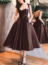 A-Line Satin Sweetheart Homecoming Dresses With Pockets-Ballbella