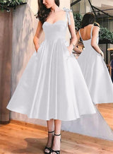 A-Line Satin Sweetheart Homecoming Dresses With Pockets-Ballbella
