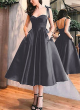 A-Line Satin Sweetheart Homecoming Dresses With Pockets-Ballbella