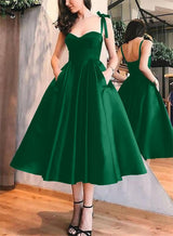 A-Line Satin Sweetheart Homecoming Dresses With Pockets-Ballbella