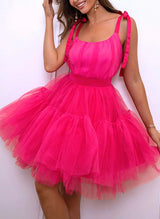 A-Line Scoop Neck Sleeveless Short/Mini Tulle Homecoming Dresses-Ballbella