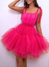 A-Line Scoop Neck Sleeveless Short/Mini Tulle Homecoming Dresses-Ballbella