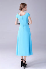 A-Line Short sleeves Square Sequined Knee-length Applique mother's dress-Ballbella