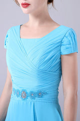 A-Line Short sleeves Square Sequined Knee-length Applique mother's dress-Ballbella