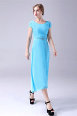 A-Line Short sleeves Square Sequined Knee-length Applique mother's dress-Ballbella