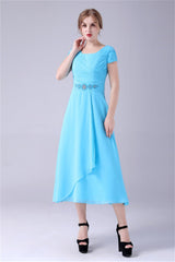 A-Line Short sleeves Square Sequined Knee-length Applique mother's dress-Ballbella